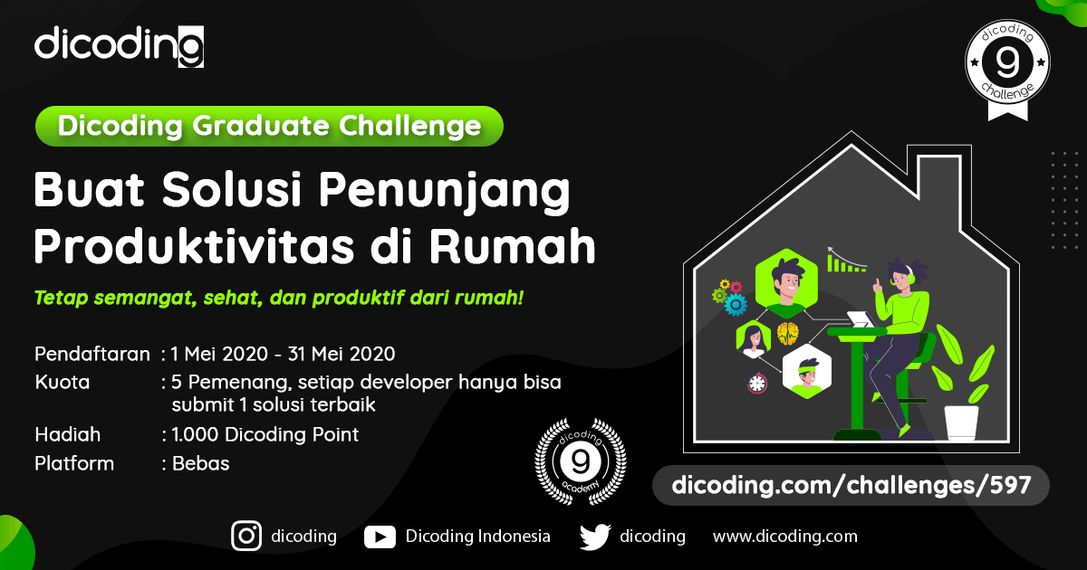 dicoding's tweet photo. Bisa bikin solusi digital buat #dirumahaja jadi semangat?
Boleh terkait sama produktivitas kerja, ibadah, olah raga, hobi, dan semua hal berfaedah lainnya
Berani? Submit karyamu ke π https://t.co/18aFEIhhuy s.d. 31 Mei 2020 ya
#dicoding #dicodingchallenges https://t.co/84kukr009Q