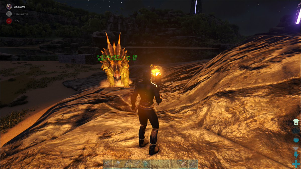 秋浪 Ark Arkも景色がキレイです 武尚さんがくれた鳥に乗って 少しづつ行動範囲を広げています トリケラトプスのテイムに成功しました これから育てたいと思います ドリさんがついにカワウソを見つけ 番でテイムしました 今後カワウソ牧場を計画している