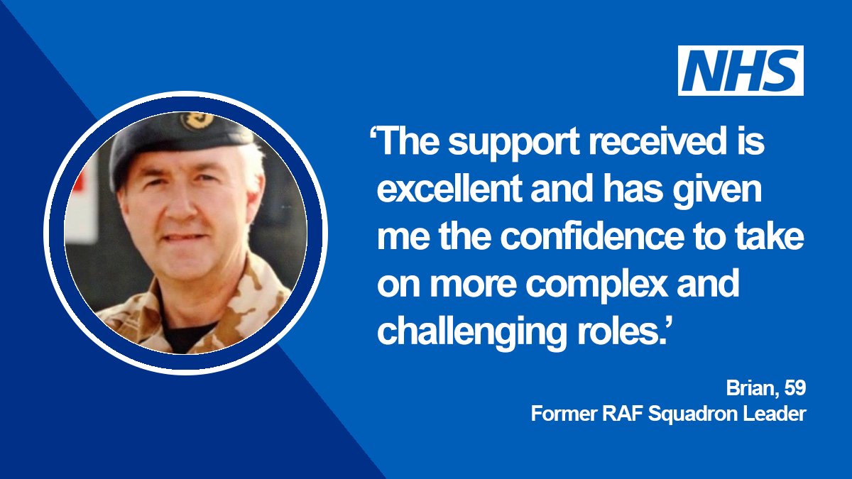 NHSEngland's tweet image. After 26 years in the RAF Brian suffered with PTSD, but thanks to NHS veteran mental health services he's regained his confidence and now helps #OurNHSPeople return to the frontline to fight #coronavirus. ✊ #HelpUsHelpYou — if you need support, visit nhs.uk/using-the-nhs/….