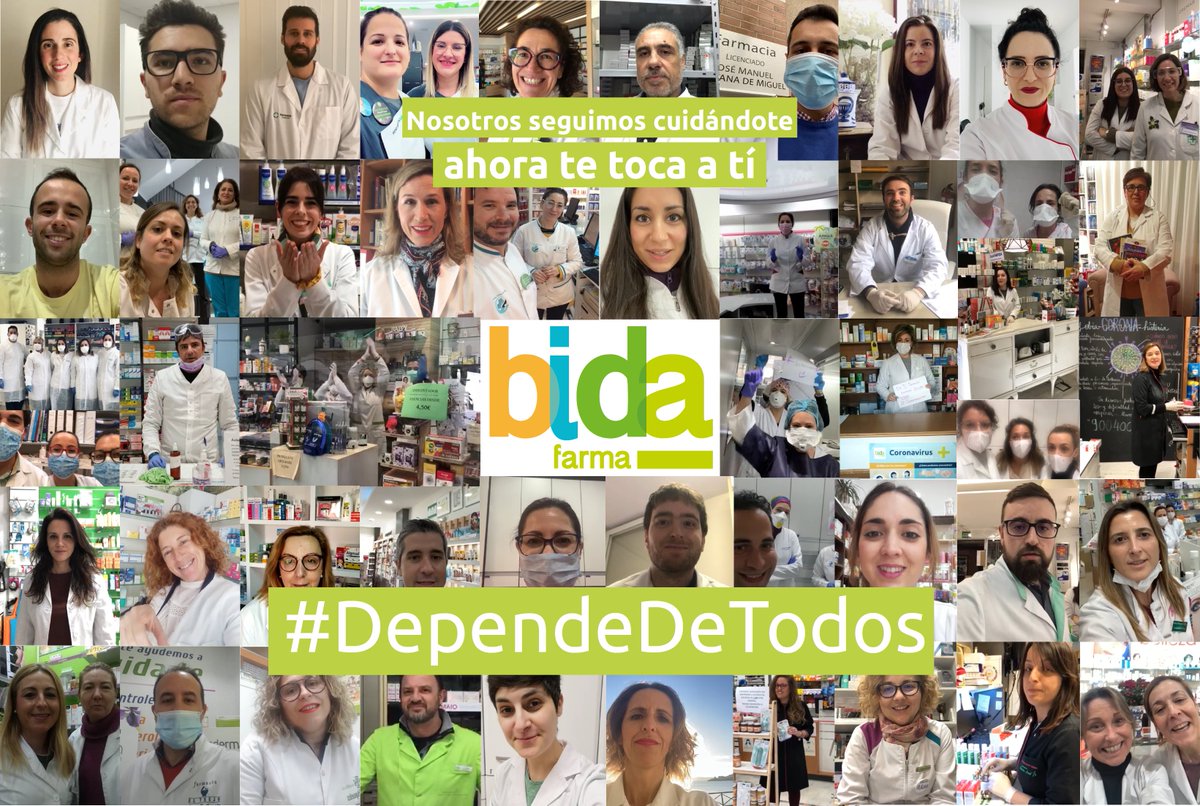 Comenzamos el proceso de desescalada, pero aún todos debemos ser responsables y respetar las medidas de seguridad e higíene para frenar el #Covid19.

Los farmacéutic@s siguen cuidando de nosotros, pero ahora #DependeDeTodos.

#AhoraBidaFarma