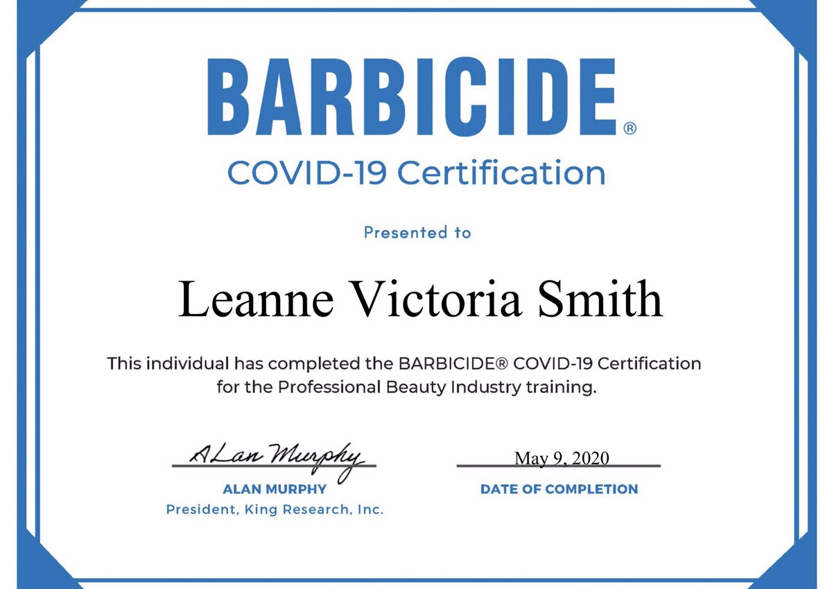 LVHairDesign's tweet photo. I’ve just completed and passed an online course to achieve the Barbicide COVID-19 Certification. 
Which means I’m updated on the latest hygiene knowledge and ready for those extra preparations needed when returning to work, to keep my clients and myself safe. #lockdownuk #COVID19 https://t.co/6hjx9dfU46