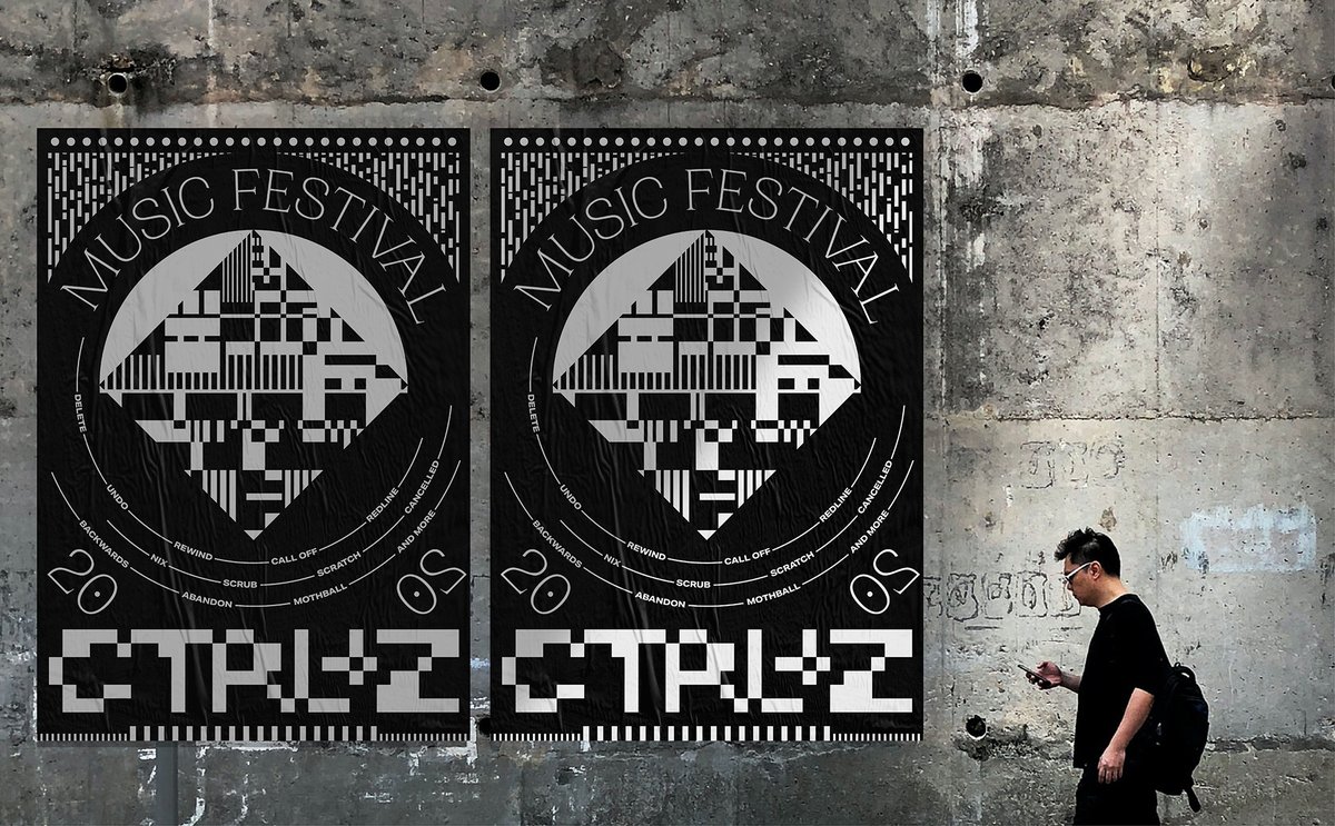 Design challenge to make a festival poster that won’t take place this year: CTRL+Z Music Festival, with artists such a Delete, Rewind, Backwards and more: wedzicka.com #StayHomeCreative #posters #customtype #visualidentity #posterart #poster #itsnicethat #eyeondesign