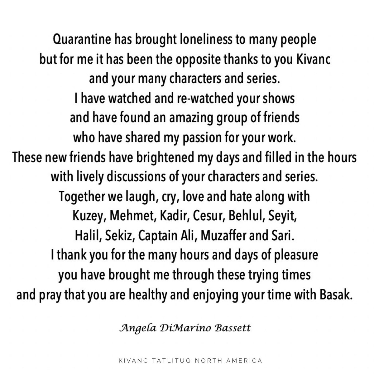 Many of our members have expressed the need to thank Kivanç and tell him how helpful he has been during this unprecedented period. 
We will share daily one of the heartfelt messages about going through confinement with the help of Kivanç’s shows. 
#KivancTatlitug #KivançTatlituğ