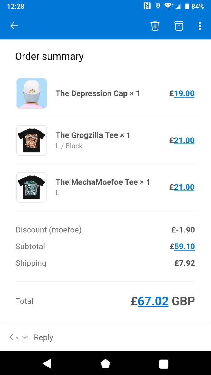 wardy93's tweet photo. @maxmoefoe yes I also got @anything4views shirt too but... I did use code MoeFoe! @ColdOnes #MechaMoeFoe #Grogzilla https://t.co/mxXZWBebly