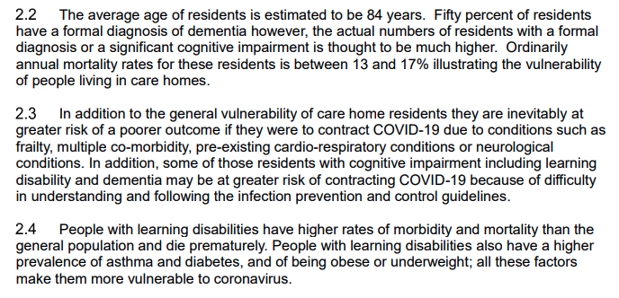 The  guidance sets out context on age and disability. It contains clinical info about co-morbidities leading to increased mortality. E.g. it says that people with learning disabilities have "higher prevalence of asthma and diabetes". Useful and important info for carers.