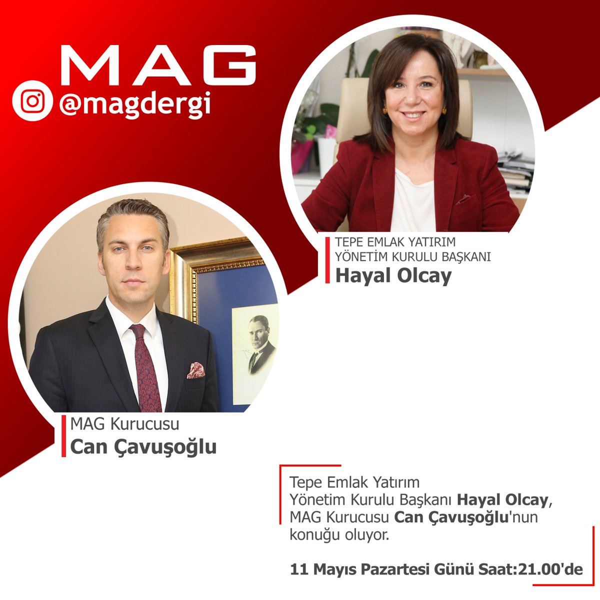 Tepe Emlak Yatırım Yönetim Kurulu Başkanı Hayal Olcay, MAG Kurucusu Can Çavuşoğlu'nun Instagram canlı yayın konuğu oluyor. #tepeemlakyatırım #güzelgünlerçokyakın #magdergi