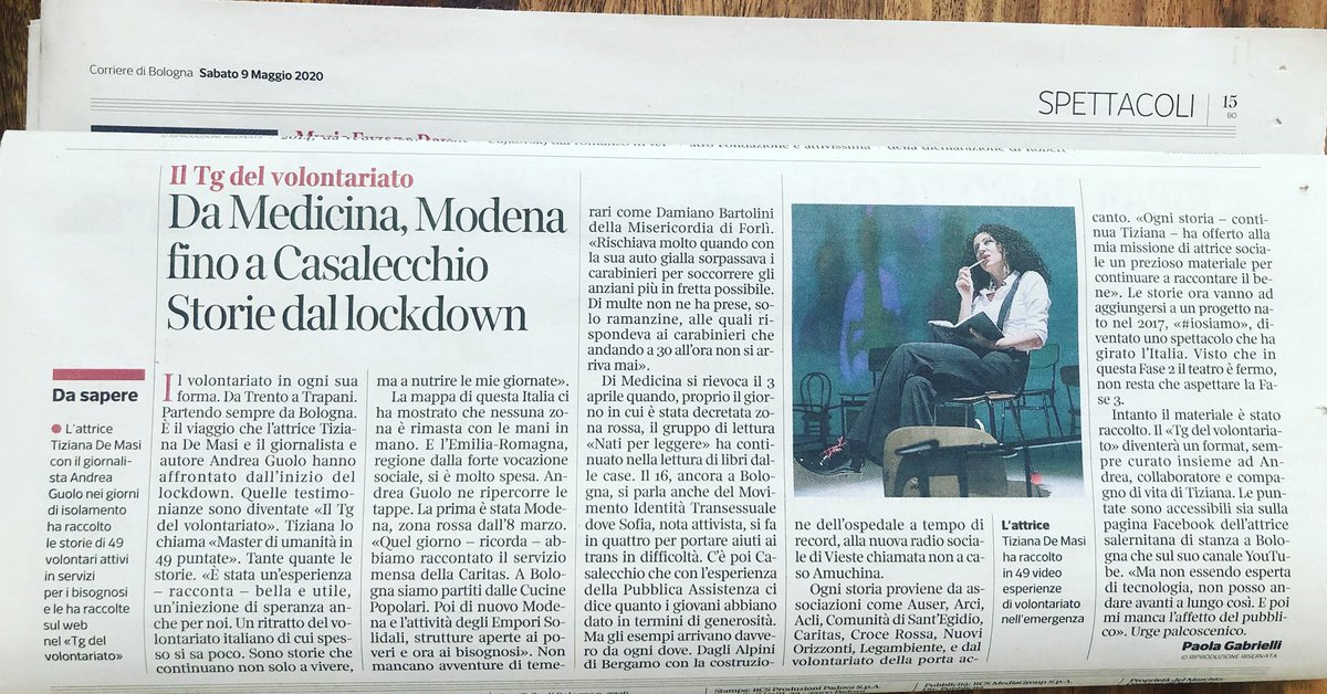 Sul tg del volontariato l’articolo di oggi del @corrierebologna #tgvolontariato #iosiamo #coronavirus #lockdown #fasedue