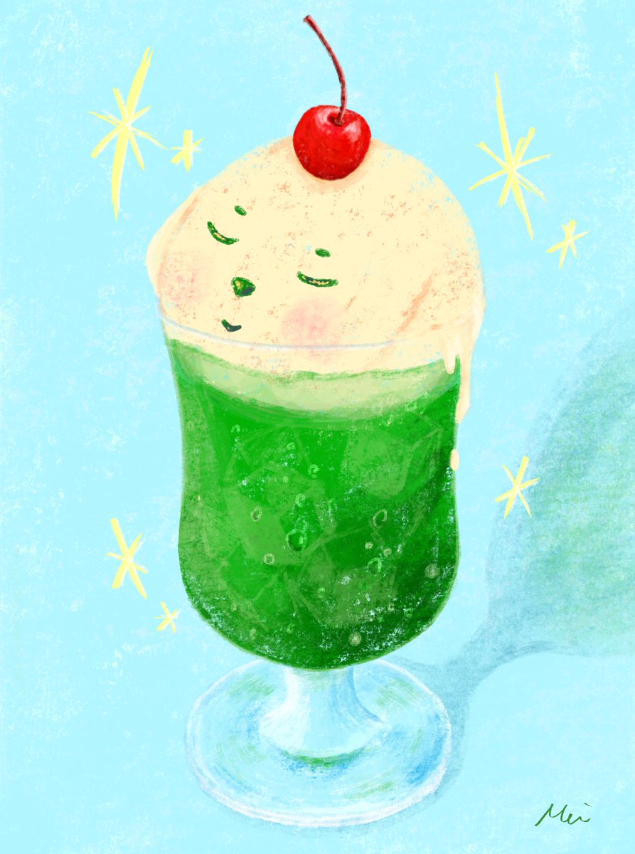 メロンクリームソーダのみたい アイスの日 クリームソーダ 青で繋が Me のイラスト