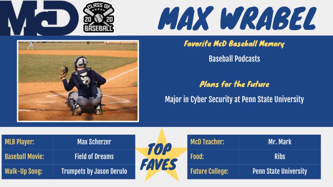 McDBaseball1's tweet photo. Congratulations & best wishes to Max Wrabel! #McDPride #Seniors2020 https://t.co/Bbz0XZWllU