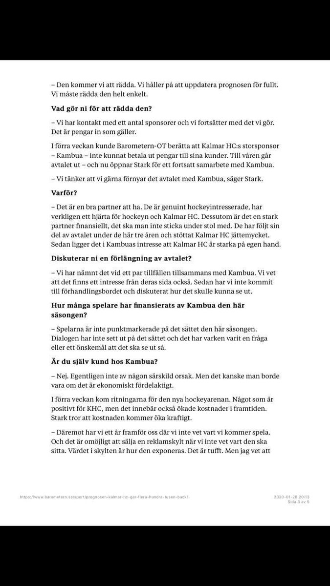 Jooonaaas90's tweet photo. En intervju med Kalmars HC:s ordförande som är gjord i slutet av januari.
Undra om det blir något nytt avtal med kambua efter dagens läsning om deras ägare. #kalmarhc https://t.co/l7Cxptuz71