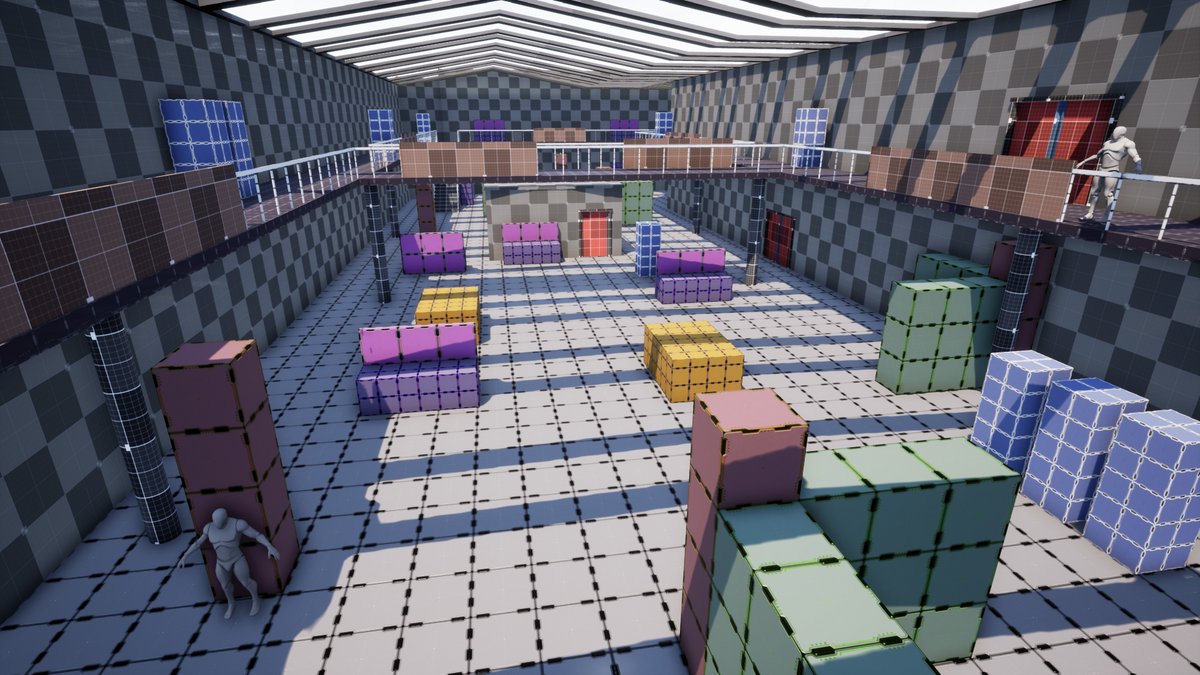 AssaultSector's tweet photo. @UnrealEngine @AtomicPang The team is working on a new PvP level for our upcoming multiplayer FPS game, Assualt Sector.
Here, some #screenshotsaturday of its #blockout with standard dimensions.
#AssaultSector #GameDev #UE4 #LevelDesign #MadeWithUnreal https://t.co/LFWmPEoB0k