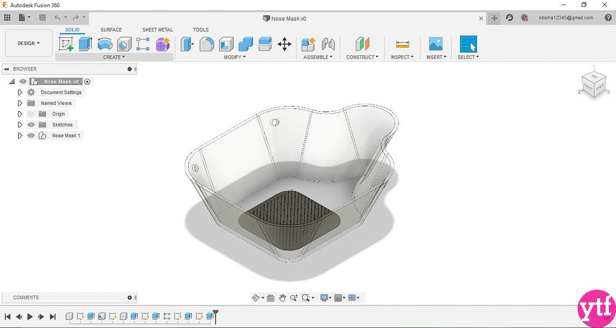 Clinton_Obioha's tweet photo. I made this simple transparent nose mask using @adskFusion360, to join @3D_Africa, #autodeskcommunity, #hardwarecommunity, #3dprintingcommunity, #healthcareworkers and the rest of the #world to fight this #COVID19 #pandemic.
#LockedDownNotLockedOut
#COVID19Designathon https://t.co/tr3OsBJEWt