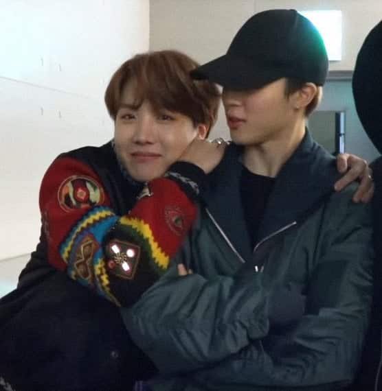 hoseok expresses his “physical touch” love language very often with all the members. whether its his way of thanking them, congratulating them, or simply appreciating their presence, he’s always clinging to them in one way or another!