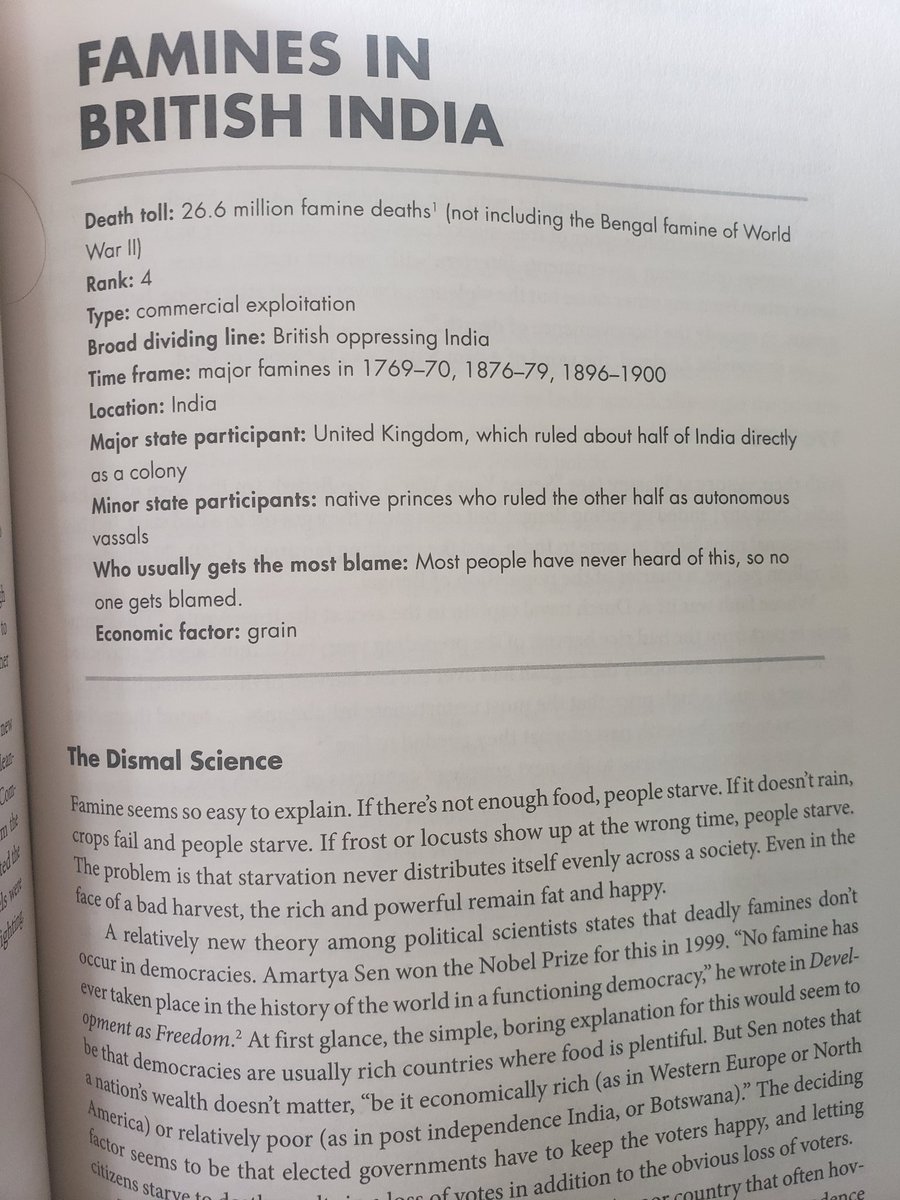 9/Economist Amartya Sen has argued that it was democracy that prevented starvation in India. Democracy that led to redistribution. Free markets weren't enough to sustain the population. So free market ideology killed millions.