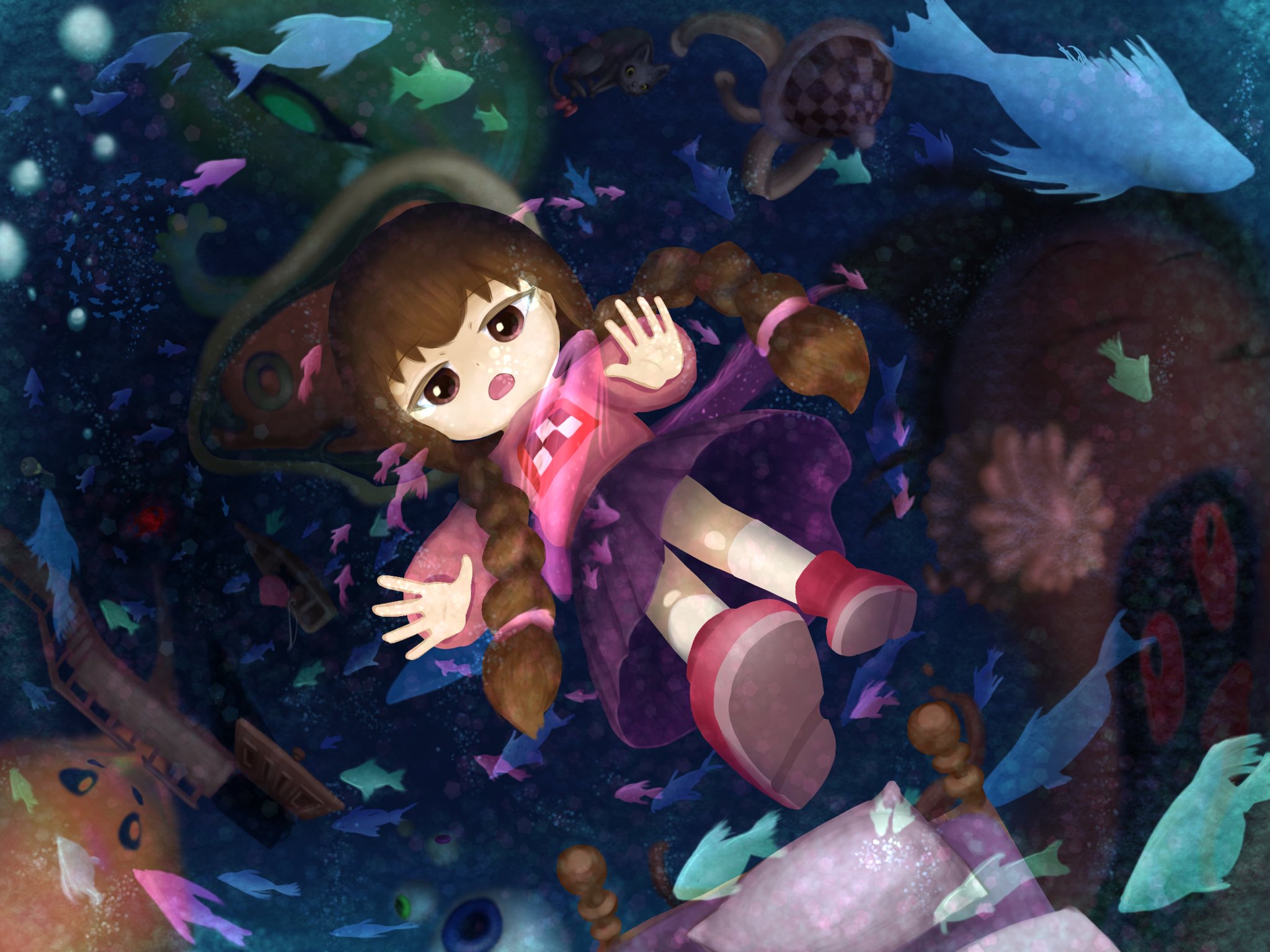 甘海老ぃ 久しぶりにゆめにっきイラストを 広い海の中をおよぐ夢を見ることがあるのですが その時は恐怖を感じますね ゆめにっき イラスト 悪夢 海中 T Co T5y64lq7aq Twitter