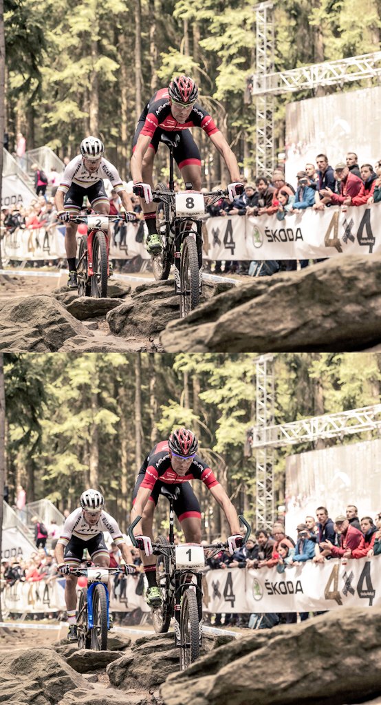 BikesWorldMag's tweet photo. ENCUENTRA LAS 7 DIFERENCIAS
Esta imagen muestra el mítico mano a mano entre @valero_4 y @nschurter en la Copa del Mundo de Nove Mesto 2017. ¿Eres capaz de encontrar las 7 diferencias entre la original (arriba) y la copia (debajo)? ¡No es fácil! https://t.co/K5CoE8HThQ