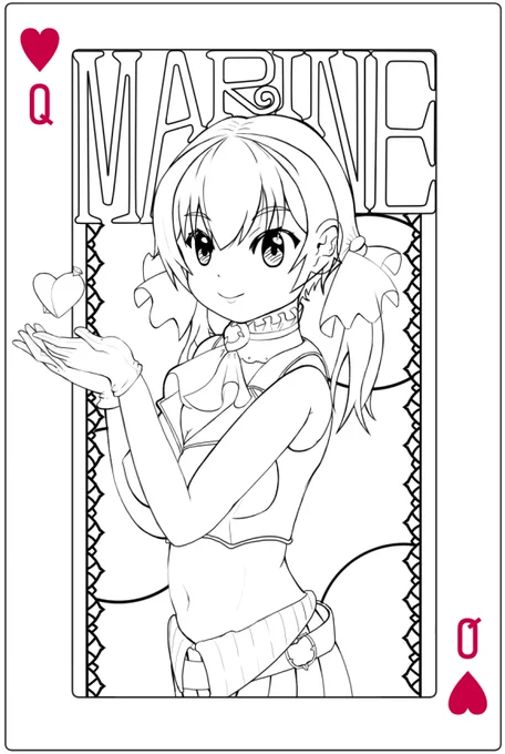 船長にハートの女王になってもらいました
背景もうちょっと書き込んで色塗りはまた今度…かな

#宝鐘マリン #マリンのお宝 