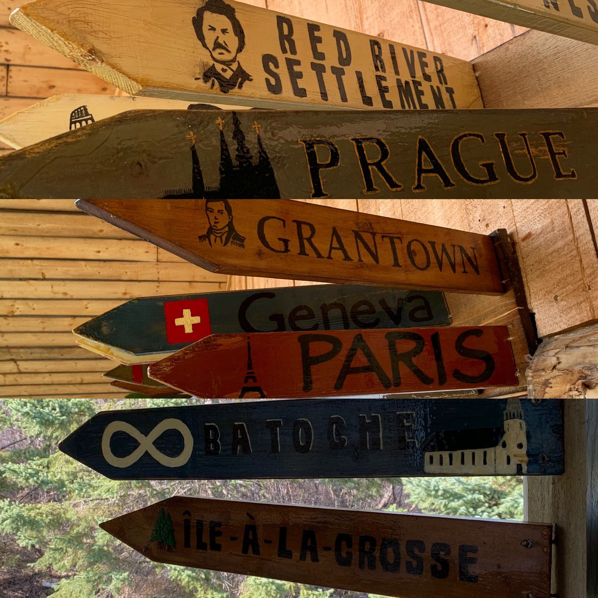 willgoodon's tweet photo. Some more signs I painted and hung up at the little log cabin in the Turtle Mountains. This isnβt all of them. They are from places and cities that Iβve visited. #Metis #logcabin #turtlemountains #sharpelake https://t.co/Q2JLhwsMHO