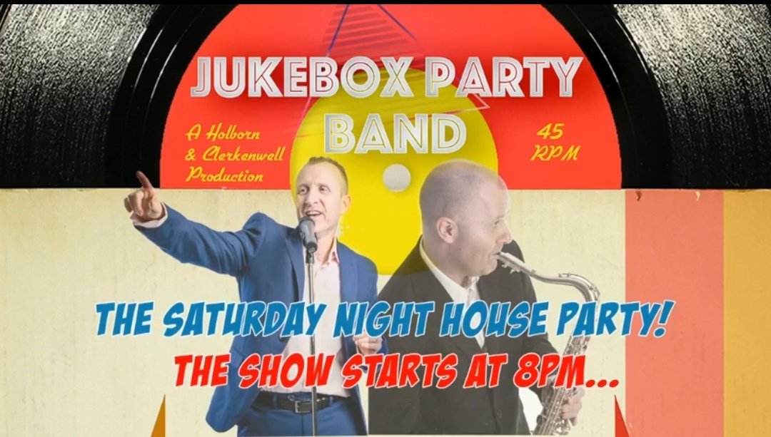 JukeboxPartyBnd's tweet photo. So, what are you up to tonight? 
Nothing? Staying in? 
In that case, why don't you join us for another Saturday Night Lockdown Party, LIVE on Facebook!  
Tell your friends, get your Watch Party's going and we'll see you later for plenty of 60's 70's &amp; 80's Classics! https://t.co/AYxmNr8yx1