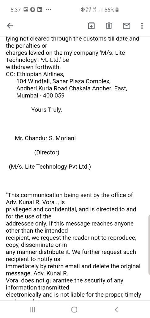 ChandurMoriani's tweet photo. @EthiopiaMumbai @flyethiopian @accsahar @accmumbai @nsitharaman @HardeepSPuri @Ministry_CA @jayantsinha @DGCAIndia @MoCA_GoI   please read the entire letter to understand the suffering https://t.co/zfwSavPoa0