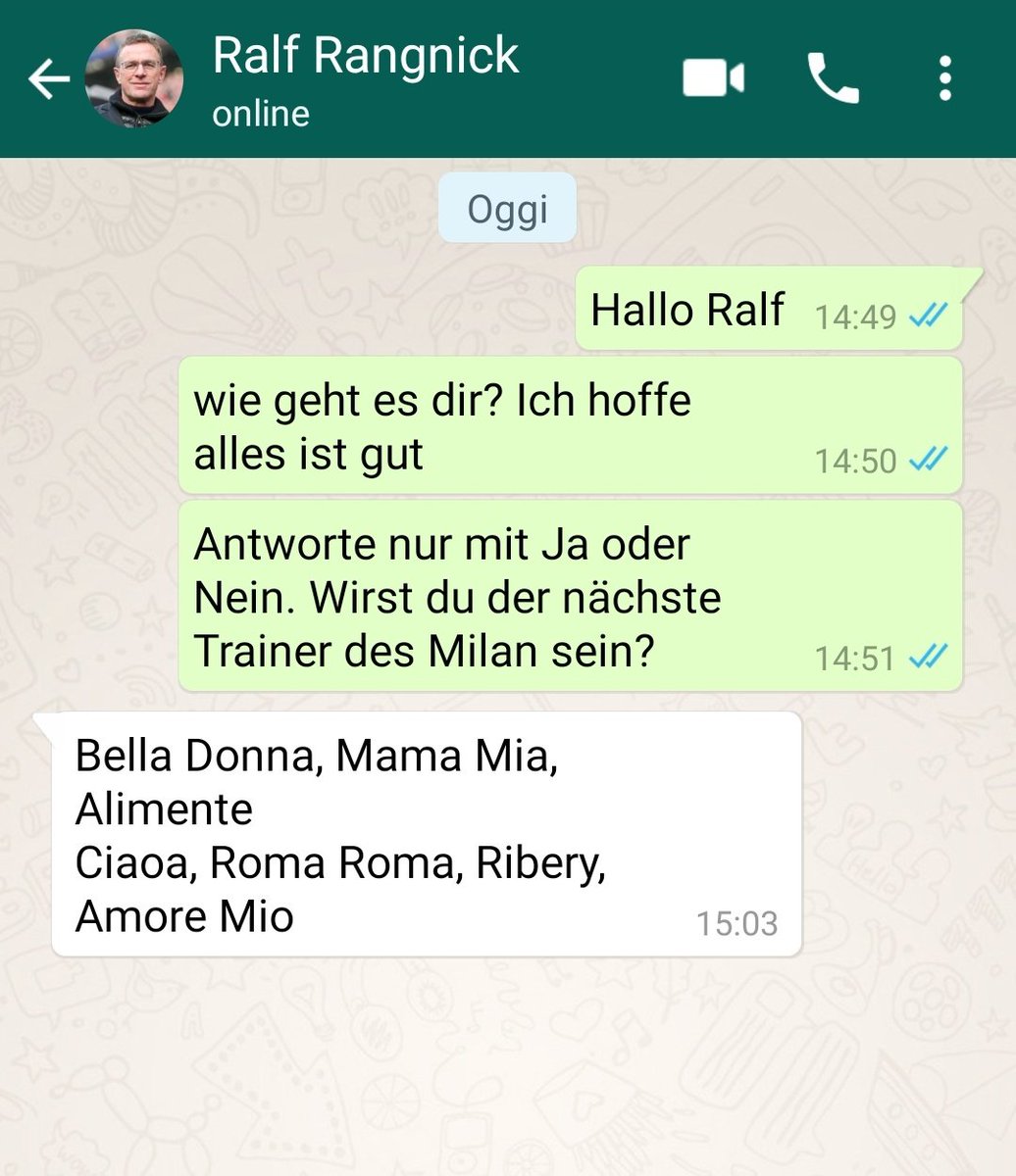 MilanCapiscer's tweet photo. Ho parlato con Rangnick su Whatsapp dove mi ha rivelato cose molto importanti #derprofessor https://t.co/4pm4d3sjq1