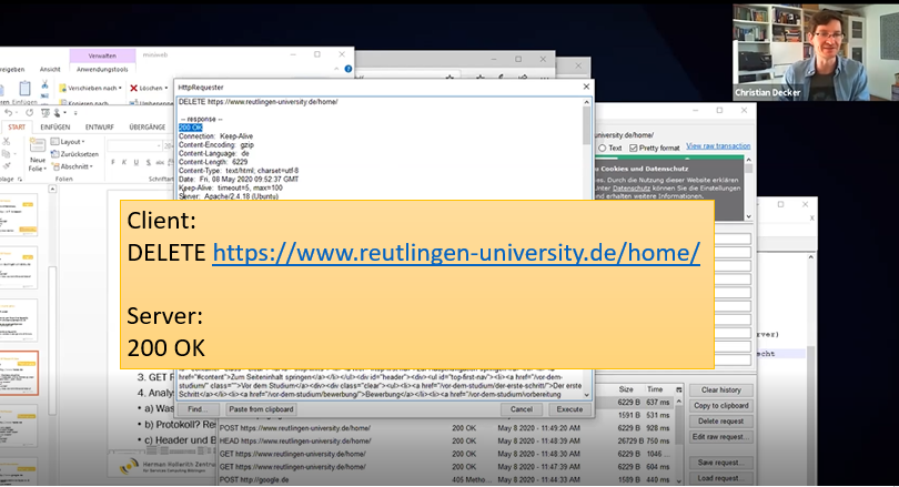 RTWIB_Decker's tweet photo. Gestern haben wir in der Computernetze Vorlesung HTTP Nachrichten gebaut und an den Webserver der @HS_Reutlingen geschickt. Das Bild zeigt den Ausschnitt der Kommunikation zw. Webbrowser und Server. 🤣#RTWIBNet https://t.co/yDxIniAMg9