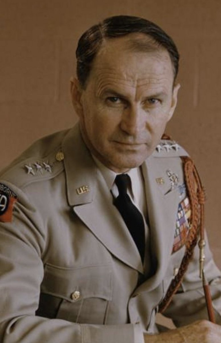 4 of 10: In 1954, General Jim Gavin, famous  #WWII commander of the  @82ndABNDiv and strategic thinker, began pushing for an airmobile organization within the Army. At the time, the "Jumping General" was the Army Operations Officer.