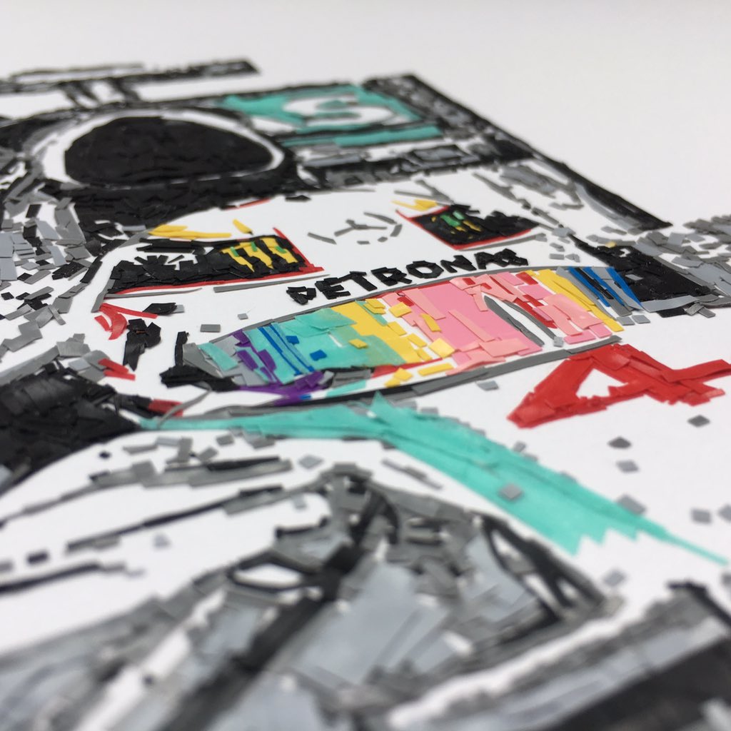 Detail from a private commission I got to create  @LewisHamilton’s  @MercedesAMGF1 car out of electrical tape.