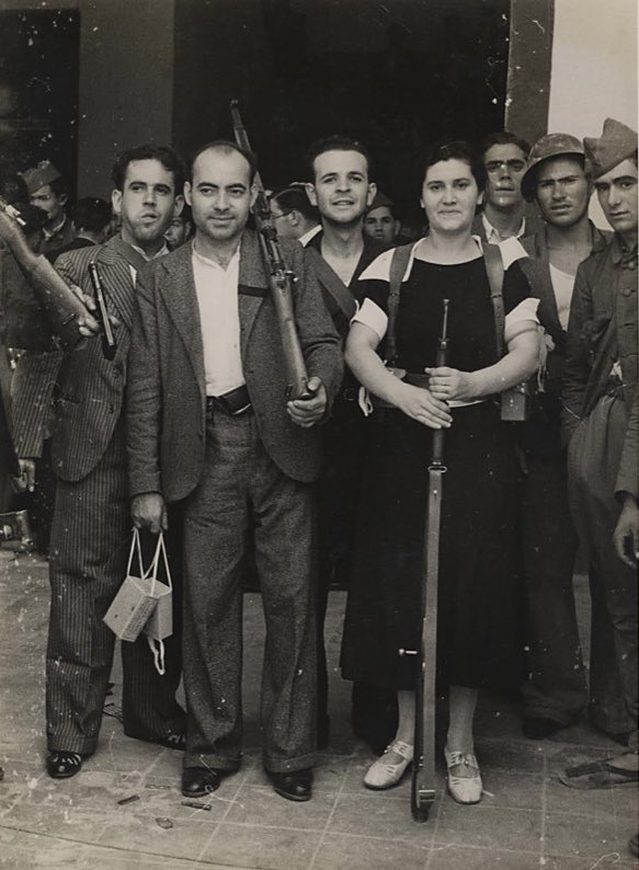 This unnamed woman joined the militia to search for her son in the wake of the failed uprising at the Montaña Barracks in Madrid, July 1936.   #resist  #Spain  #NoPasarán  #ToriesOut