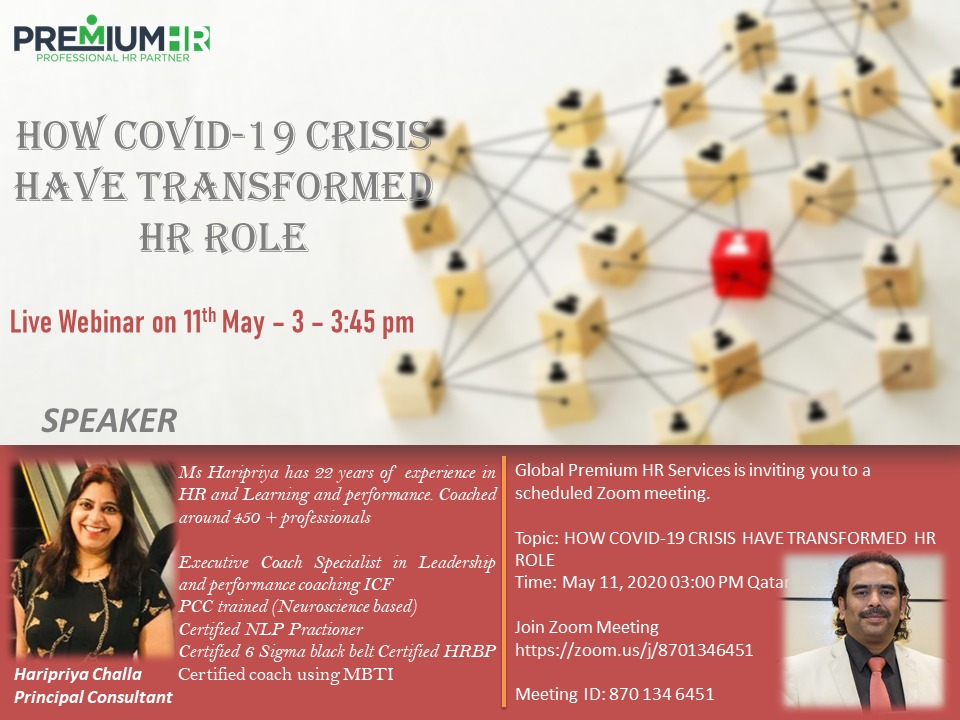 premium_hr's tweet photo. WEBINAR - 11th May 2020

Inviting HR Professionals to join Webinar - How Covid-19 Crisis have Transformed HR Role https://t.co/jbTjzOol4i