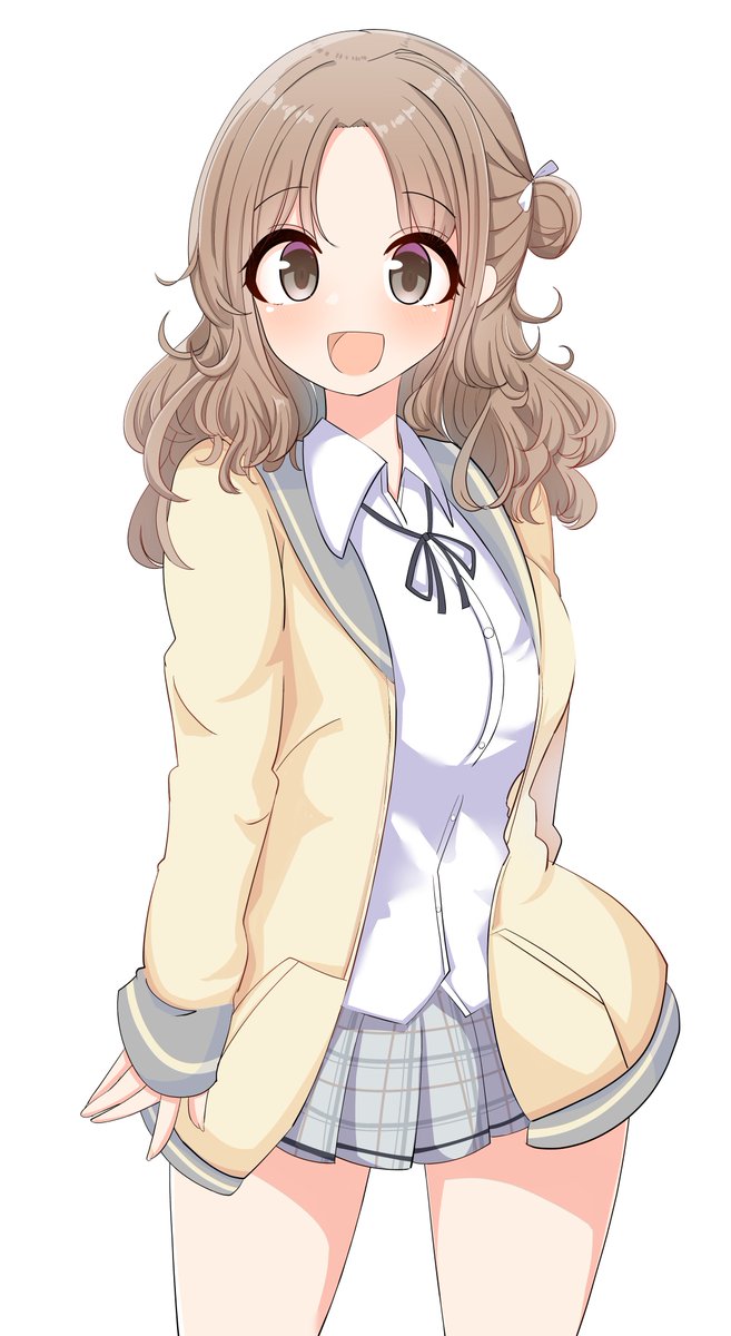ichikawa hinana 1girl solo hair bun skirt single hair bun school uniform white background  illustration images