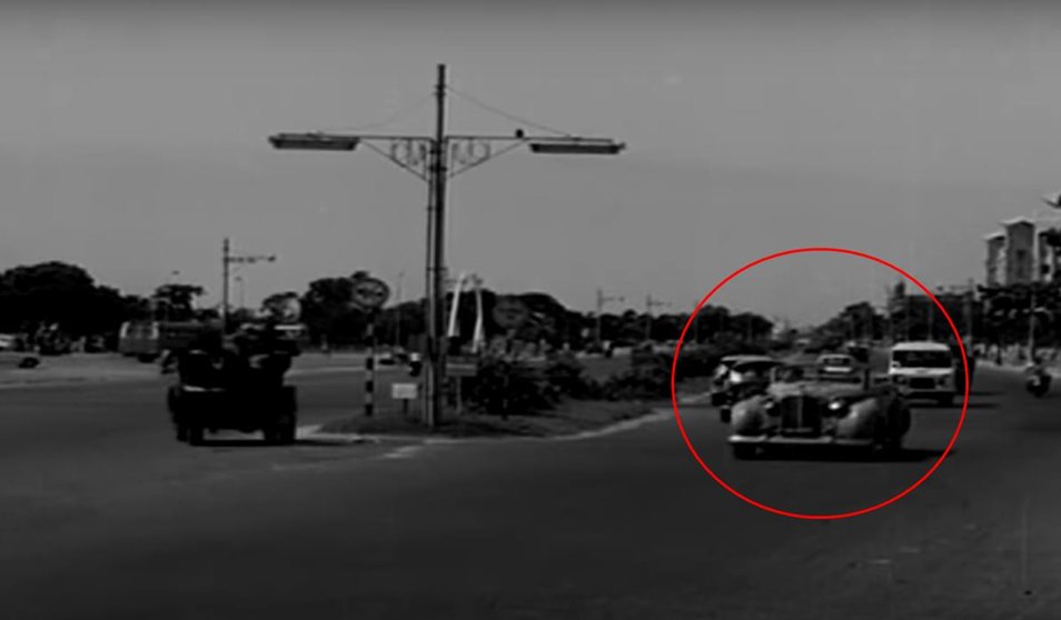 NTR driving what appears to be a 1939 Packard 12 (at least the Art Deco dashboard and steering seem to suggest so) in a moive circa 1970 He seems to have a car phone installed - an unheard of phenomenon in India, leave alone in movies.