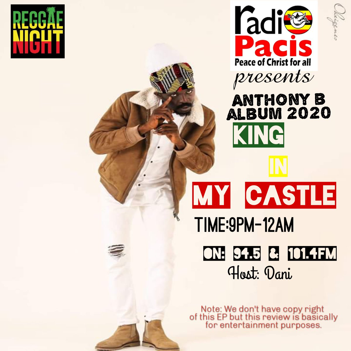 amuledaniel's tweet photo. #ReggaeNite from 9pm -1am
#AlbumReview: Anthony B | KING IN MY CASTLE
Yo requests & greetings are welcome now...ππ₯ #OneLove https://t.co/It2UY73Bk7