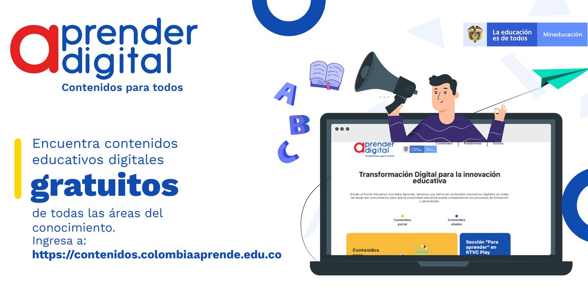 '#AprenderDigital, Contenidos para Todos', está disponible para todos los colombianos. Con un solo clic accede a más de 80.000 contenidos digitales educativos ➡ bit.ly/2IT0l4m