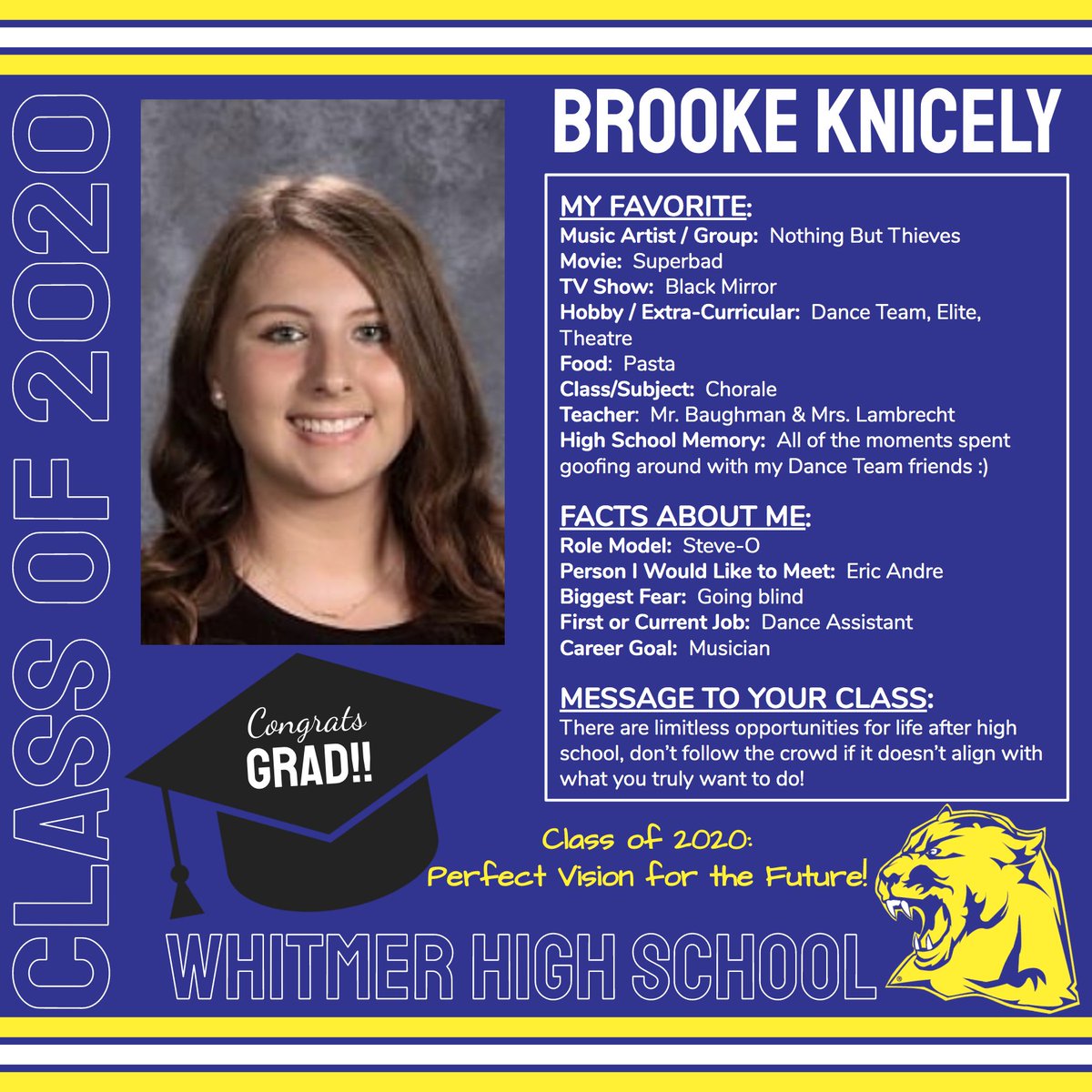 Whitmer_HS's tweet photo. #WhitmerSeniors2020
BROOKE KNICELY https://t.co/IctaaCb1m0
