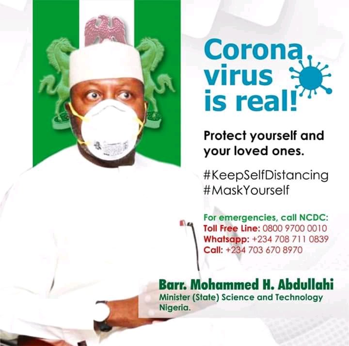 beeleeya's tweet photo. #KeepSelfDistancing
#MaskYourself
From the desk of the Hon. Minister for state, science and technology.
@MohdHAbdullahi https://t.co/x9XEr97gW5