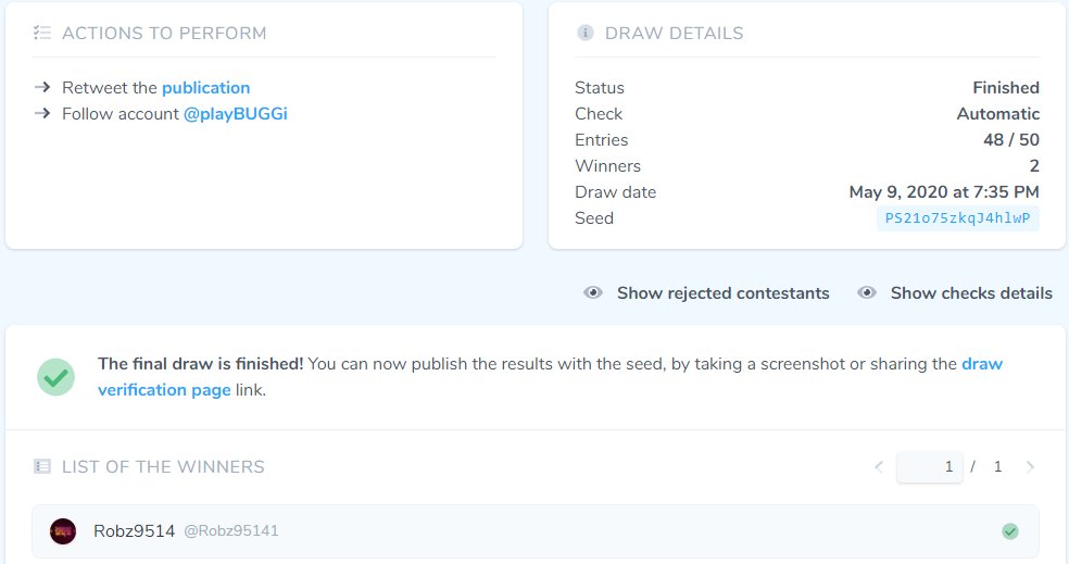 playBUGGi's tweet photo. Winner is @Robz95141 Congo 🥳🎉 DM me ASAP . https://t.co/PqOk2eXhhQ