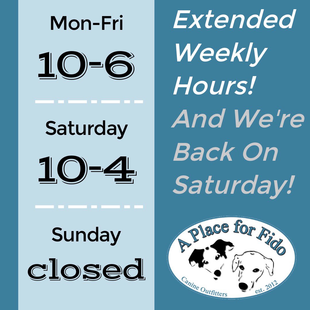 aplaceforfido's tweet photo. We've extended our weekly hours AND we are back on Saturdays starting today!  We are still only open for curbside pickup, but we are so happy to be here and serving you in any capacity we can.
#shoplocal https://t.co/clJS2oHRtF