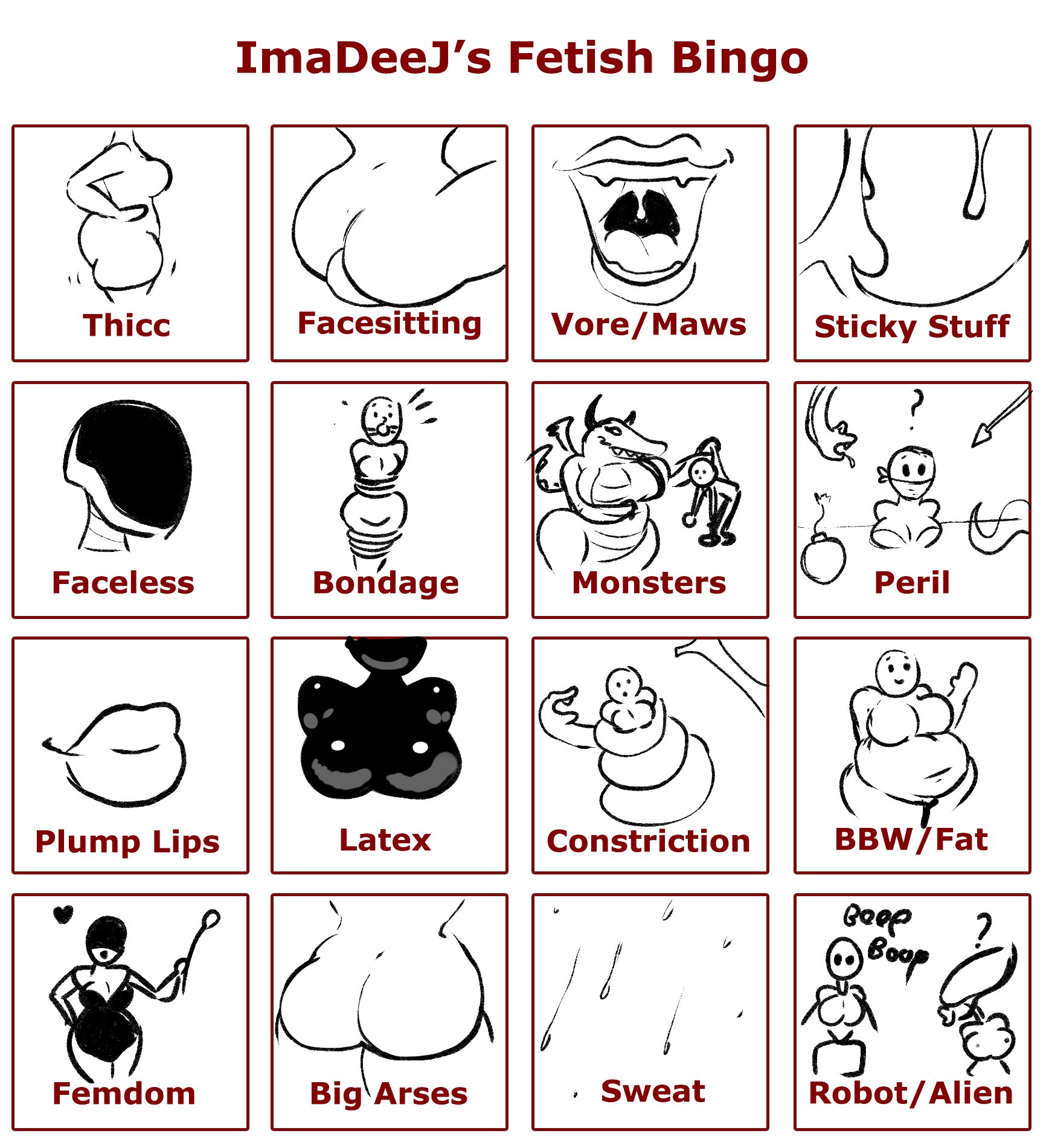 “Thought I'd do a fetish bingo sheet for fun, I'm curious...