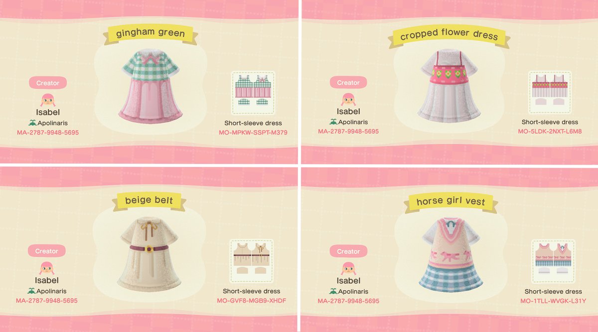 issabelley_ac's tweet photo. these are my other dresses i've designed, if you have any suggestions just dm me :) #AnimalCrossing #ACNH #animalcrossingdesigns https://t.co/q0CmCjL6eJ