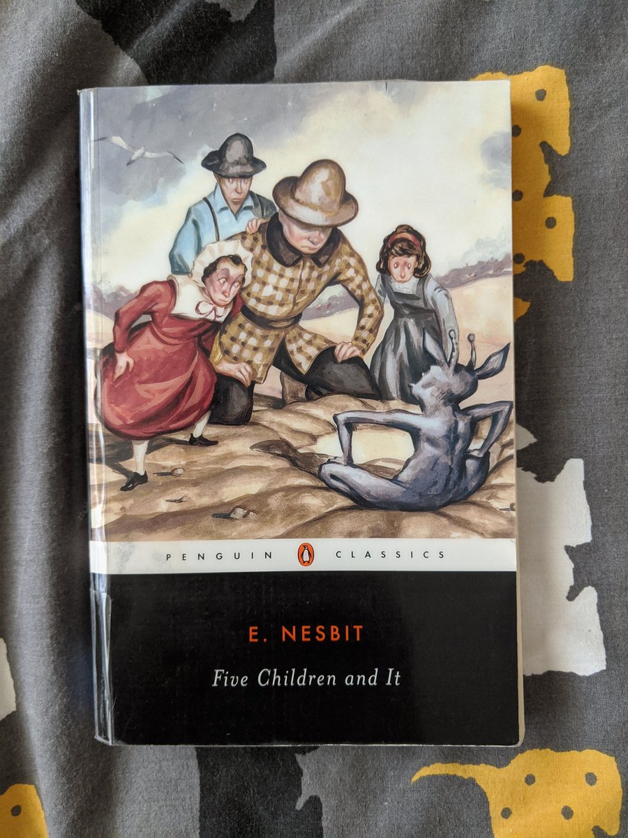 Ruth_Katharine's tweet photo. My day 5 book for the #LockdownBookChallenge is #FiveChildrenAndIt 📖 The picture on the cover creeps me out, but I knew nothing about #ENesbit before and now I am enlightened about her and this classic 👩‍🏫 @_tarasteaching @misspotter_ks1 #EduTwitter https://t.co/PxgQtr926e