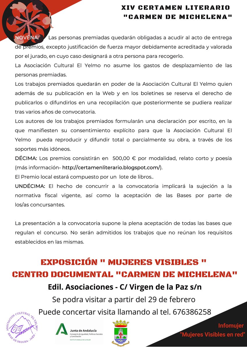 infoMujered's tweet photo. Convocado el XIV Certamen Literario Carmen de Michelena.
Compartir para que llegue a todo el mundo que le guste escribir. https://t.co/RpH2D0QYh8
