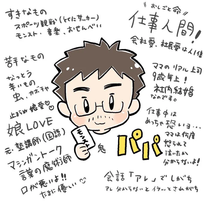 素敵タグあったから乗りたかった☺️
めっちゃしゃべるので大体9:1位で旦那さんがしゃべってる?お仕事に全力な事と、私が苦手な書類関係読んでくれるの惚れる…///仕事は鬼?ゲッソ…でも娘Love過ぎるのでギャップ萌が楽しめます???

 #私の推しは夫 