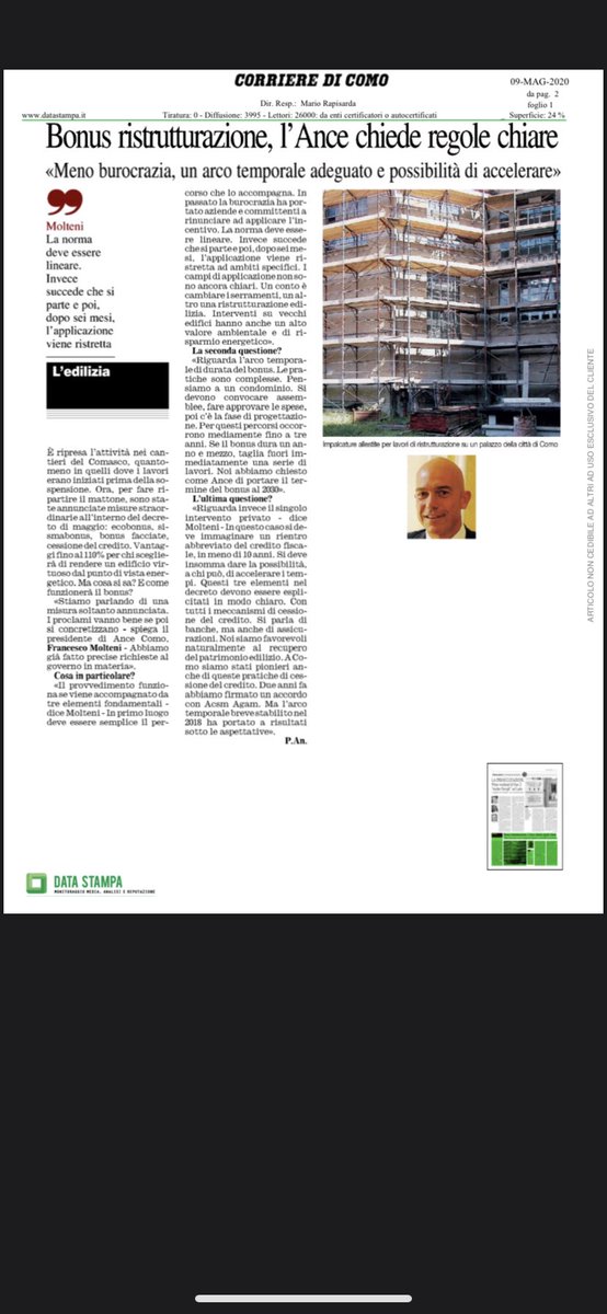 AnceComo's tweet photo. Oggi sul Corriere di Como “Bonus ristrutturazione, Ance chiede regole chiare. Meno burocrazia, un arco temporale adeguato e possibilità di accelerare”
#ancecomo #corrieredicomo #ristrutturiamolacittà #menoconsumodisuolo #bonusristrutturazione #regolechiare https://t.co/ltig7zpjGN