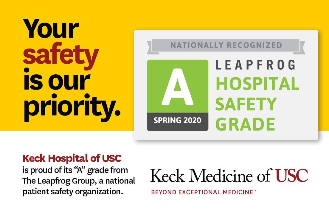 USC_Urology's tweet photo. @KeckMedUSC received “A” rating from @LeapfrogGroup for safety of our patients visitors and staff. So proud of our team✌️#keckmedicine #keckeffect #usc #FightOn https://t.co/fuVAhKKx9l