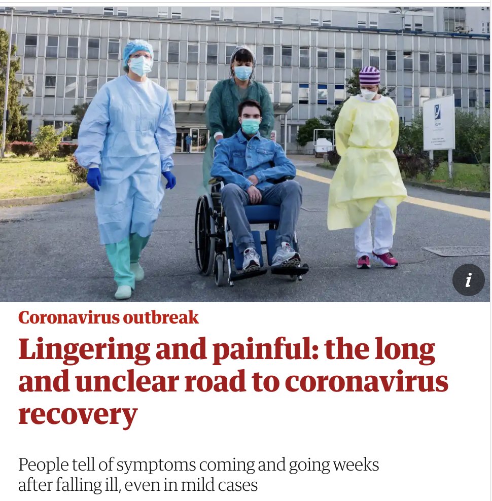 Relatedly, there are a number of credible reports of long-lasting "mild" cases. We need quantitative studies of sublethal severity and long-term effects.BBC https://bbc.com/news/health-52548843Guardian https://theguardian.com/world/2020/may/01/lingering-and-painful-long-and-unclear-road-to-coronavirus-recovery-long-lasting-symptomsBMJ https://blogs.bmj.com/bmj/2020/05/05/paul-garner-people-who-have-a-more-protracted-illness-need-help-to-understand-and-cope-with-the-constantly-shifting-bizarre-symptoms/Science https://sciencemag.org/news/2020/05/finally-virus-got-me-scientist-who-fought-ebola-and-hiv-reflects-facing-death-covid-19