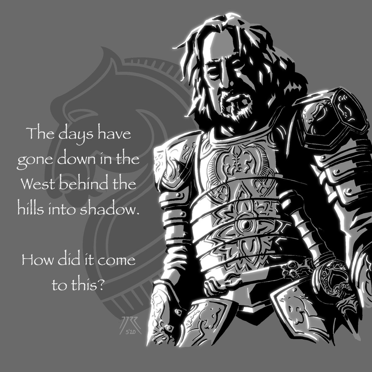 ThinkCreativeTh's tweet photo. During times of #despair I always recall the words of King #Theoden 🐎
Dark, Neutral or Light Background? 🧐 .
.
#lordoftherings #lotr #twotowers #rohan #armor #medieval #rohirrim #quotes #middleearth #tolkien #chiaroscuro #design #digitalart https://t.co/ybmscpUw0S