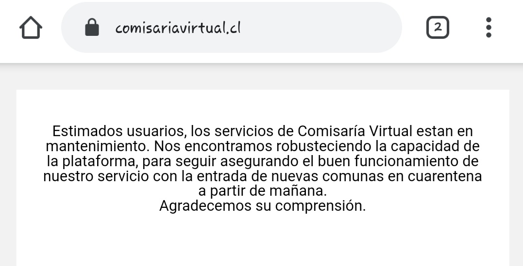 donRoCarlo's tweet photo. @T13 comisaria virtual esta abajo...
No digan que pueden sacar los permisos en pantalla di esta mala la página https://t.co/S6ZUvx8BS0