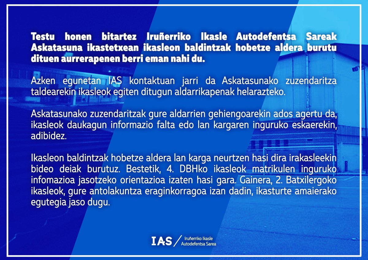 Askatasuna ikastetxean ikasleon baldintzak hobetze aldera burutu ditugun aurrerapenak👇👇