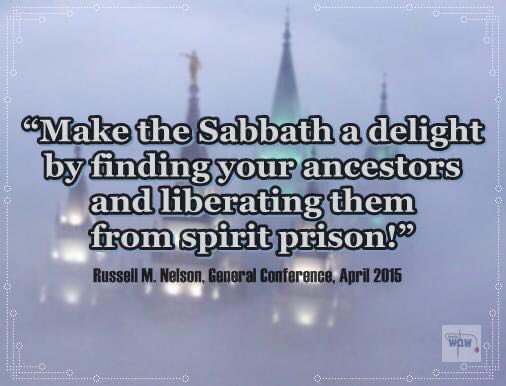 lds_believer's tweet photo. βMake the Sabbath a delight by finding your ancestors and liberating them from spirit prison!β ~ President Russell M. Nelson #Sabbath #FamilyHistory #TempleOrdinances #TheChurchofJesusChristOLatterDaySaints https://t.co/Pm49SMl1ix
